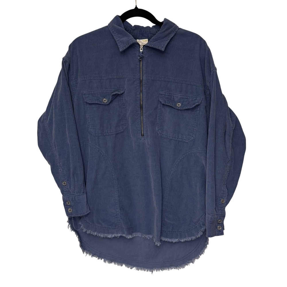 OFFLINE‎ by Aerie Corduroy Half Zip Pullover Shirt Raw Hem Blue Size Small